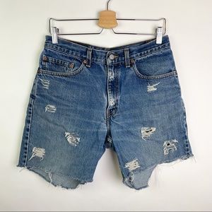Levi’s Jean Shorts Distressed Cut Off 550 High Waisted Denim Festival